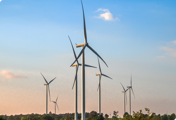 風力発電の風車が並ぶ風景